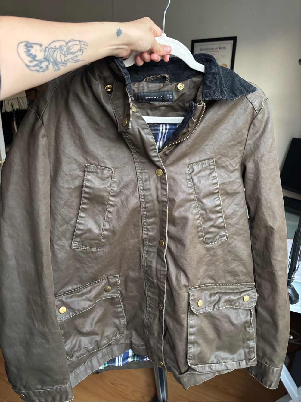 Zara Brown Military-Style Waxed Field Jacket